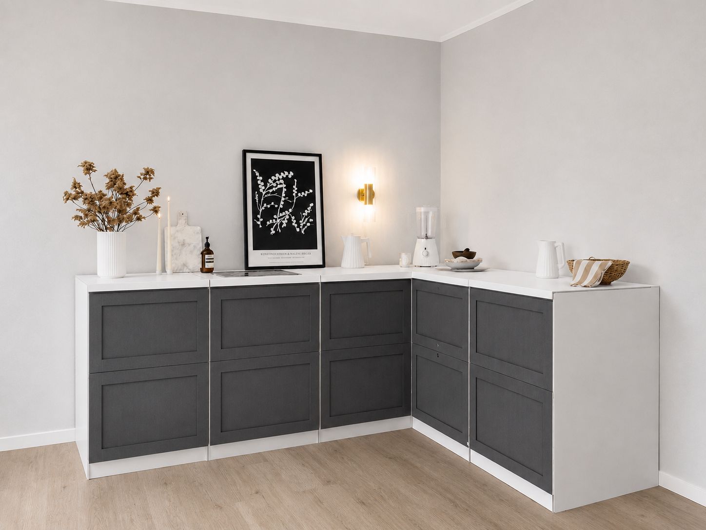 Cucina ad angolo in cartone – Forma a L 240 × 180 cm