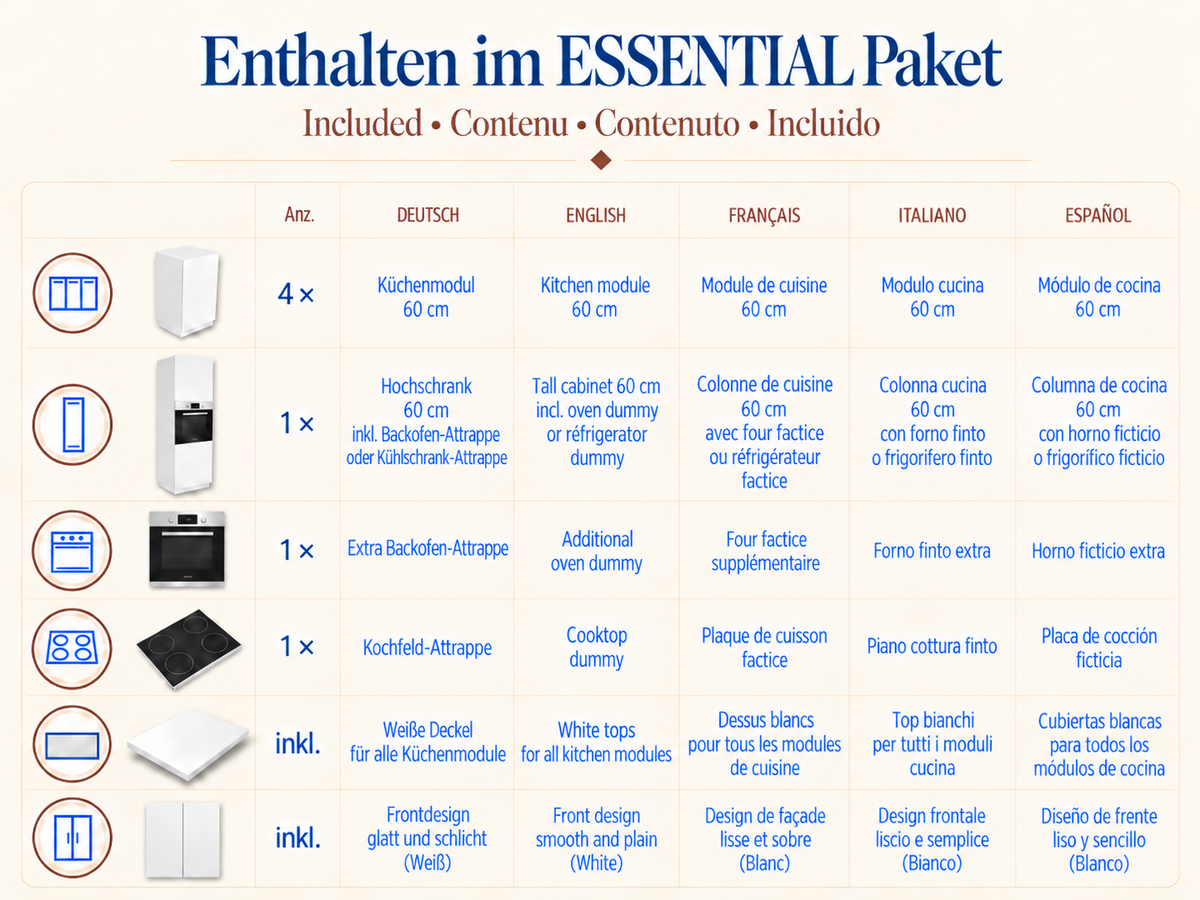 ESSENTIAL Set cucina in cartone 300 cm – Bianco