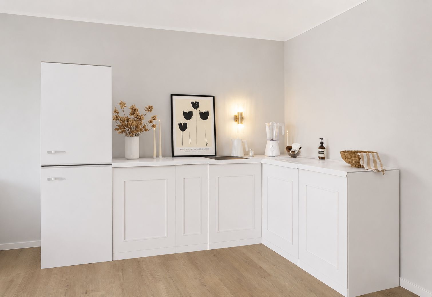 Cucina ad angolo in cartone – Forma a L 270 × 180 cm con frigorifero