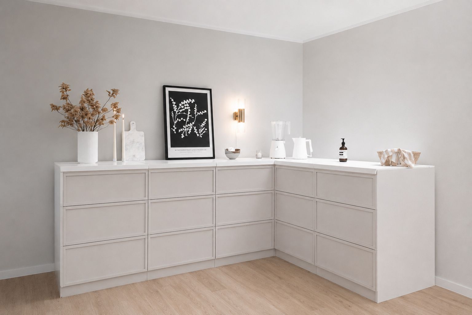 Cucina ad angolo in cartone – Forma a L 240 × 180 cm